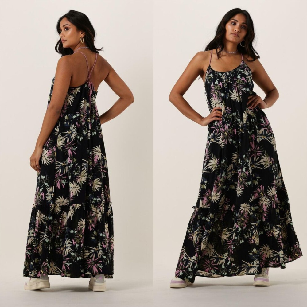 NEW Scotch & Soda Floral Tiered Maxi Dress Black Pink Tassels Pockets 38 US M 8 - Picture 3 of 16